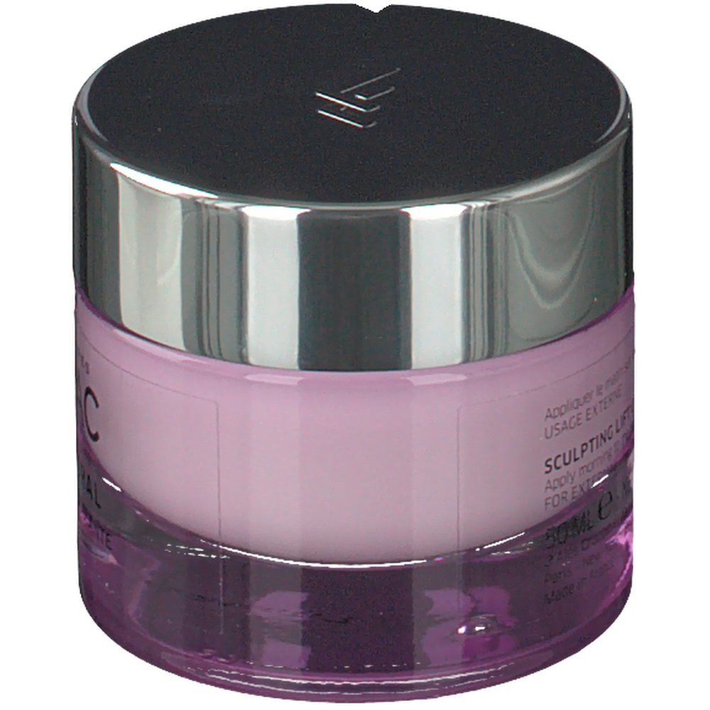 Pot de crème lilas avec couvercle argenté. Inscription: LIERAC PARIS, LIFT INTEGRAL, CRÈME LIFT REMODELANTE.