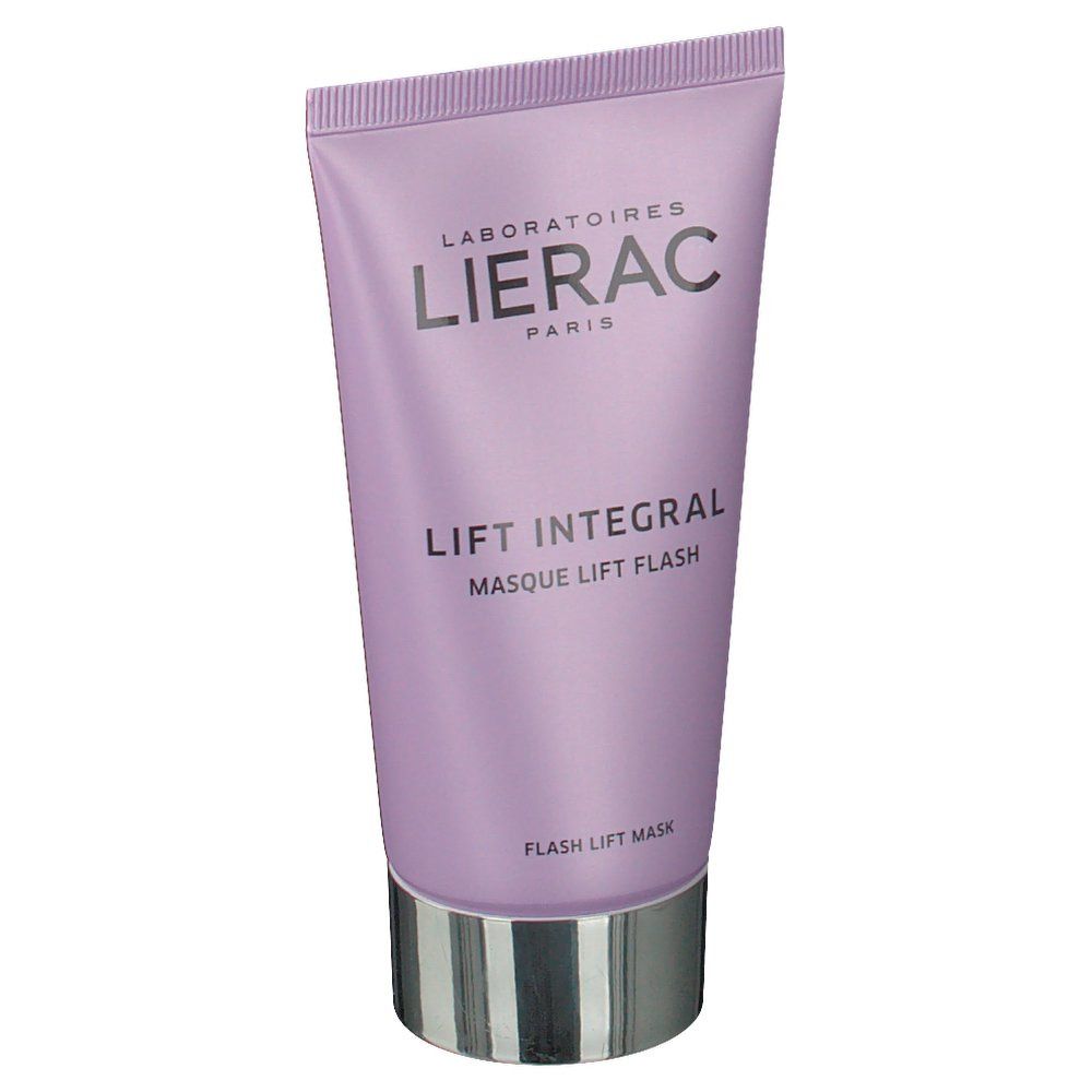 Tube violet avec bouchon argenté. Inscription: LIERAC PARIS, LIFT INTEGRAL, Masque Lift Flash.