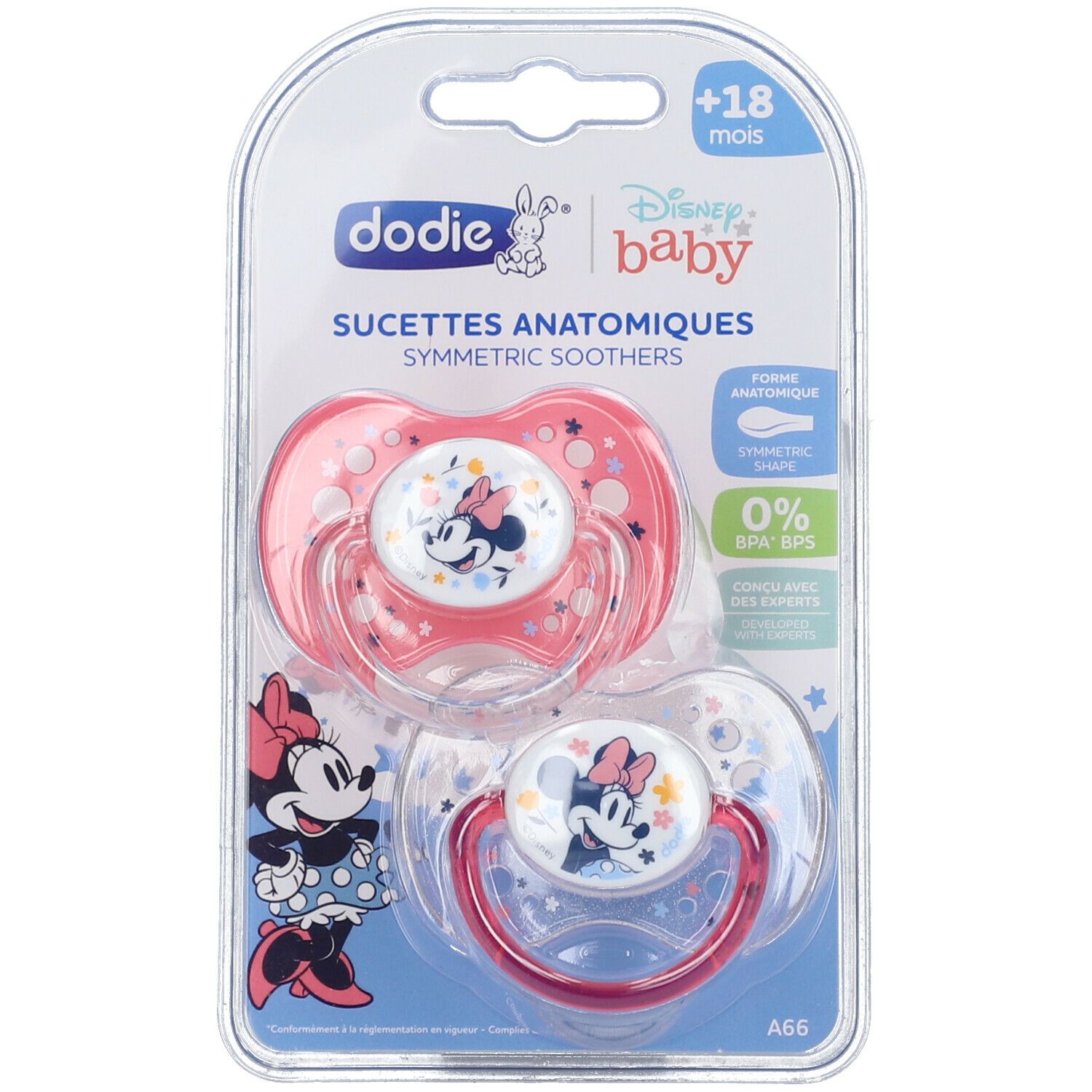 dodie® Sucette Anatomiques +18 mois 'Duo Minnie' silicone avec anneau
