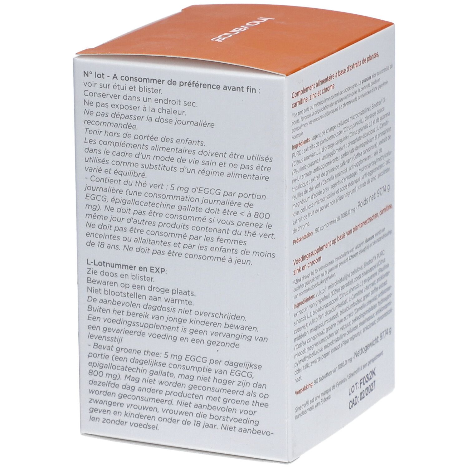 Verpakking Inovance Lipo F. Bevat gebruiksinformatie, waarschuwingen en het lotnummer.