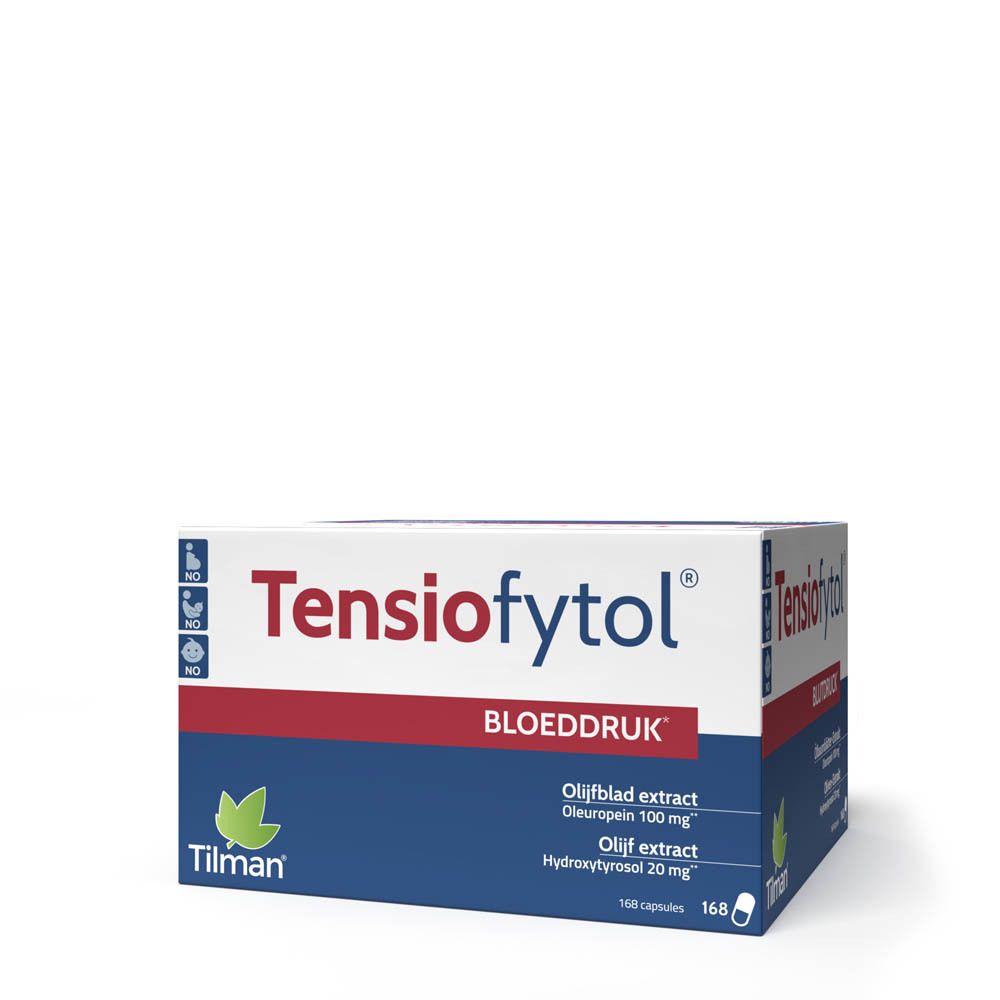 Verpakking van Tensiofytol. Bevat 168 capsules. Merk Tilman.
