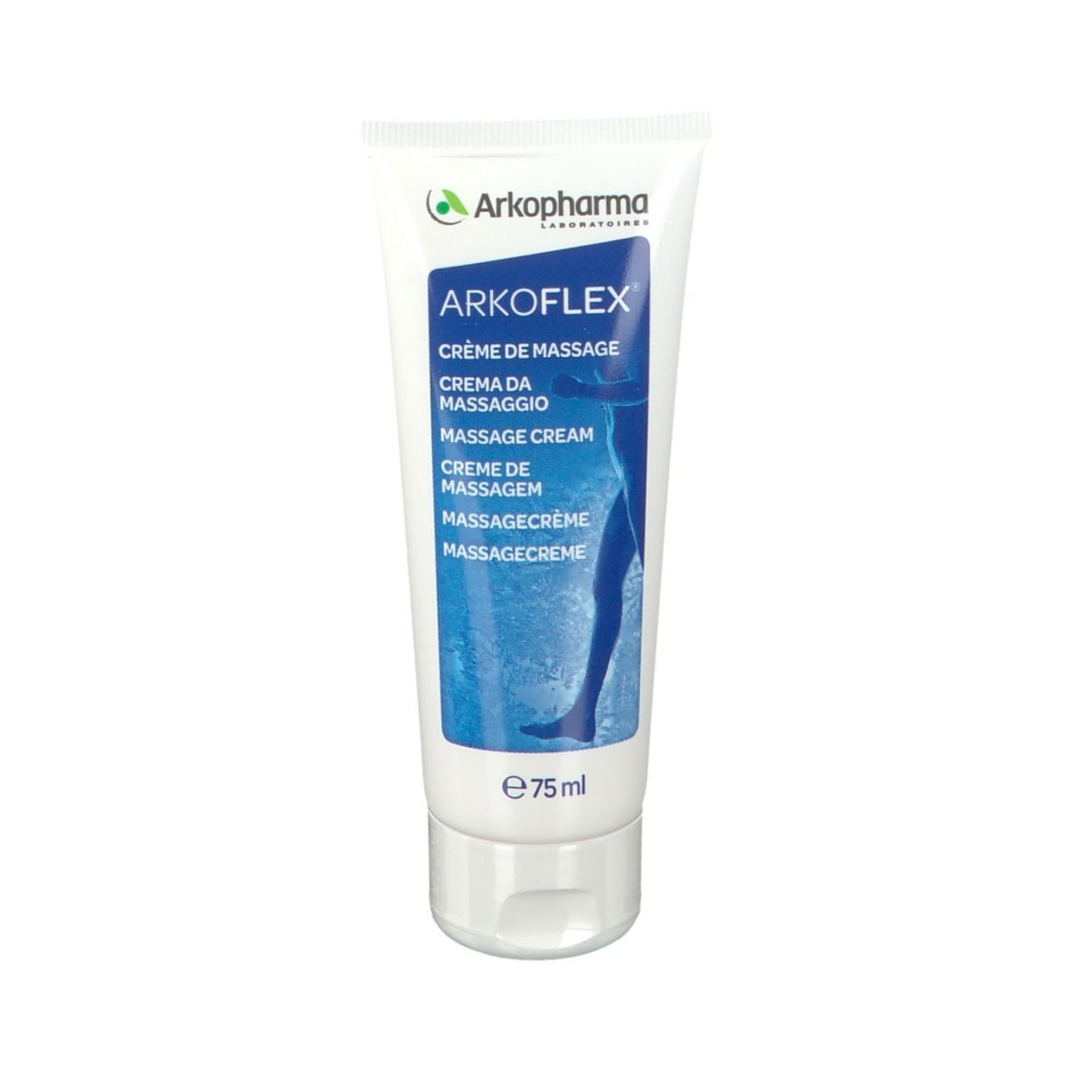 Tube blanc et bleu ARKOFLEX. Contient 75ml. Inscriptions multilingues.
