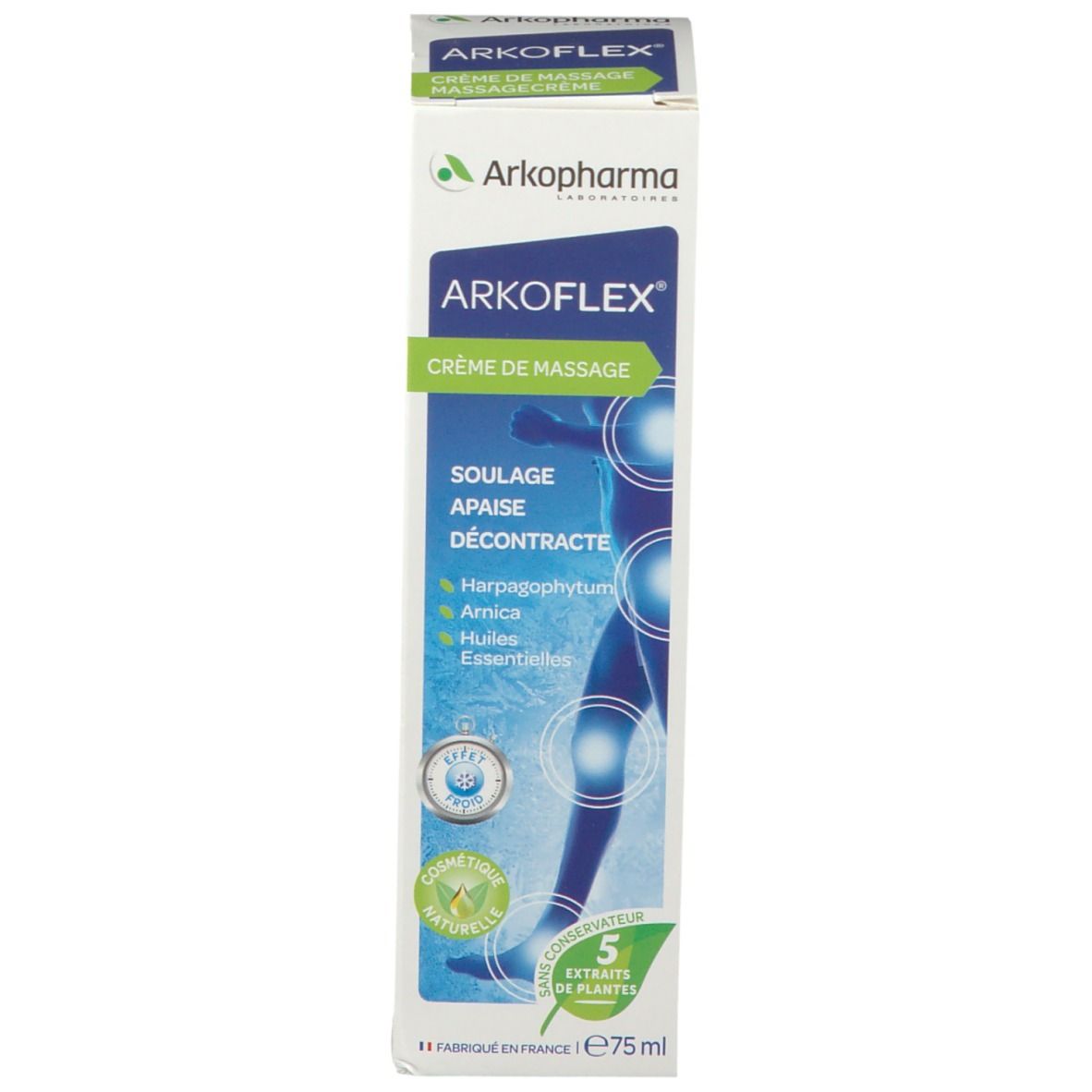 Emballage carton avec logo ARKOFLEX et nom du produit. Contient 5 extraits de plantes.
