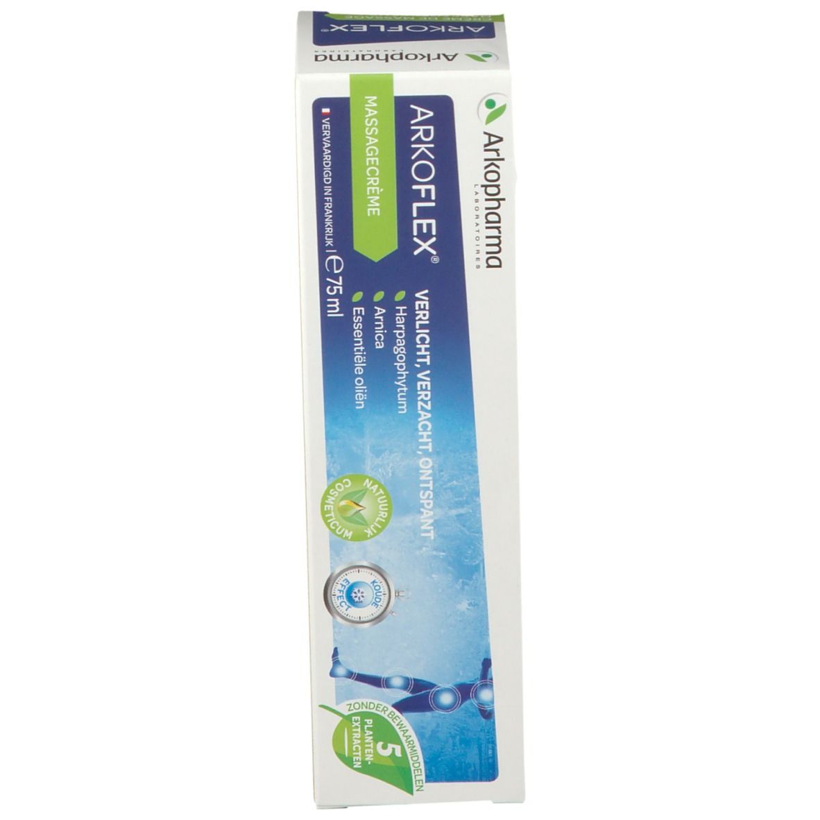 Emballage carton avec logo ARKOFLEX. Contient 5 extraits de plantes. Nom et description du produit.