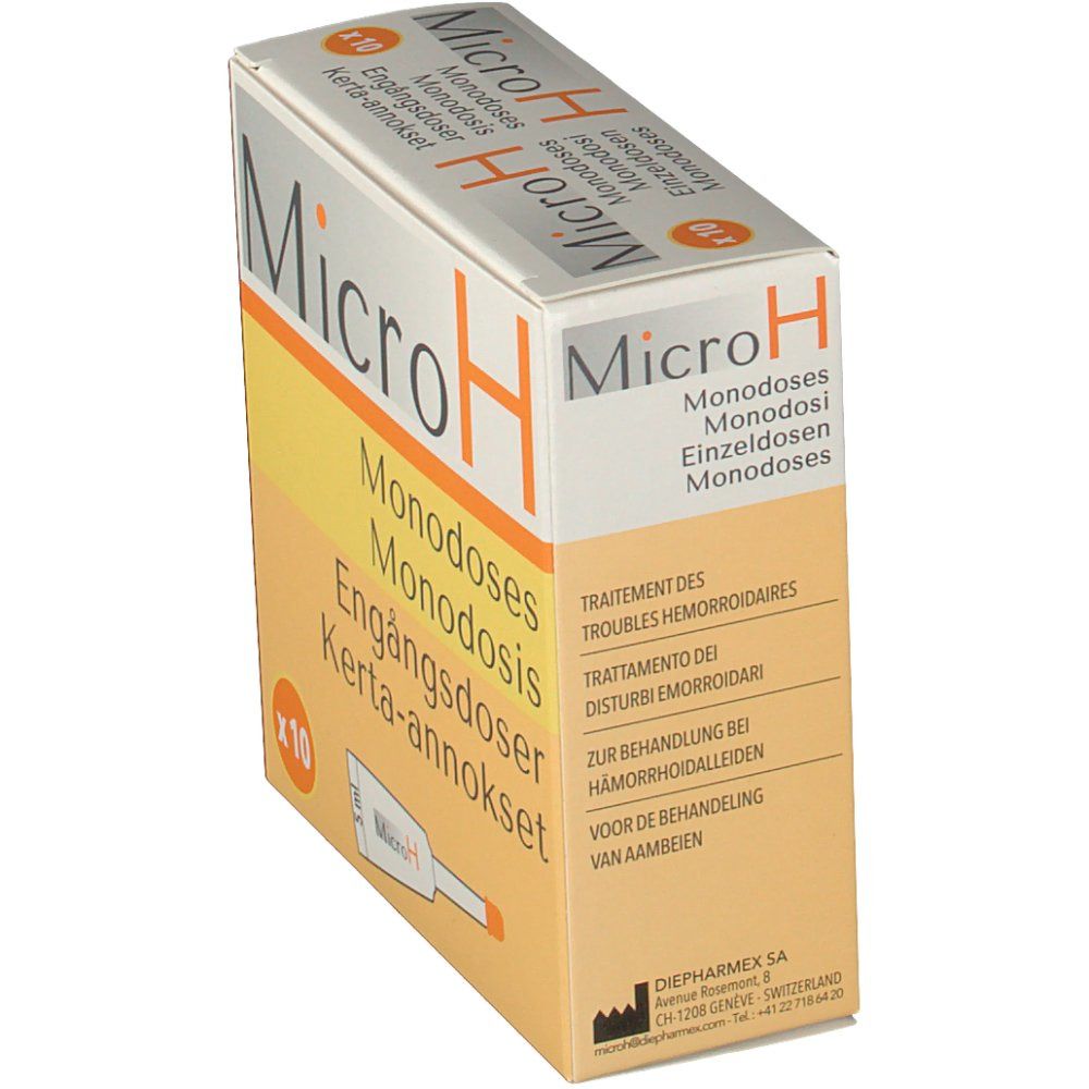 Scatola di tubi monodose Micro H. Testo: Troubles hémorroïdaires. 10 tubi.
