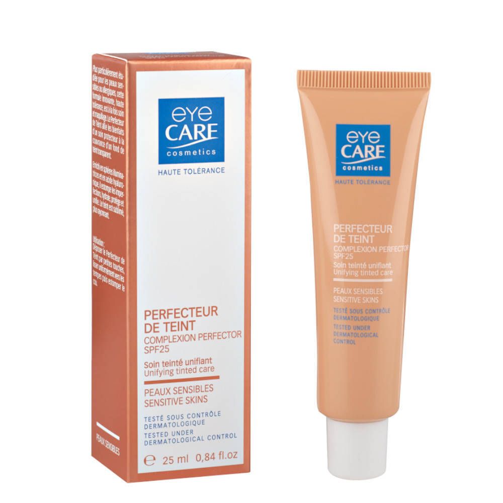 Tube et boîte beige. Inscription: Eye Care, Perfecteur de Teint SPF25, 25 ml.