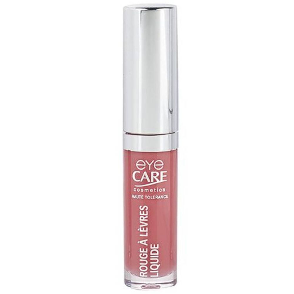 Rouge à lèvres liquide avec bouchon argenté. Inscription: Eye Care, Rouge à Lèvres Liquide.