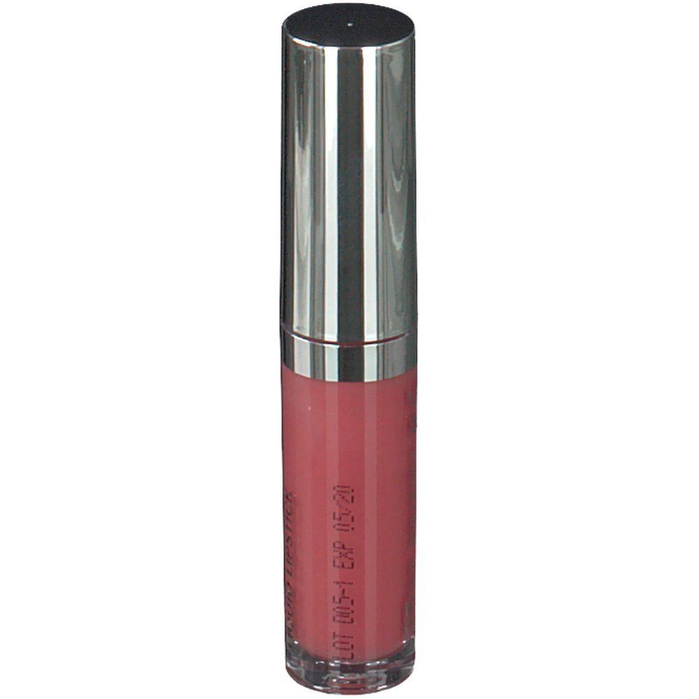 Rouge à lèvres liquide avec bouchon argenté. Inscription et numéro de lot.
