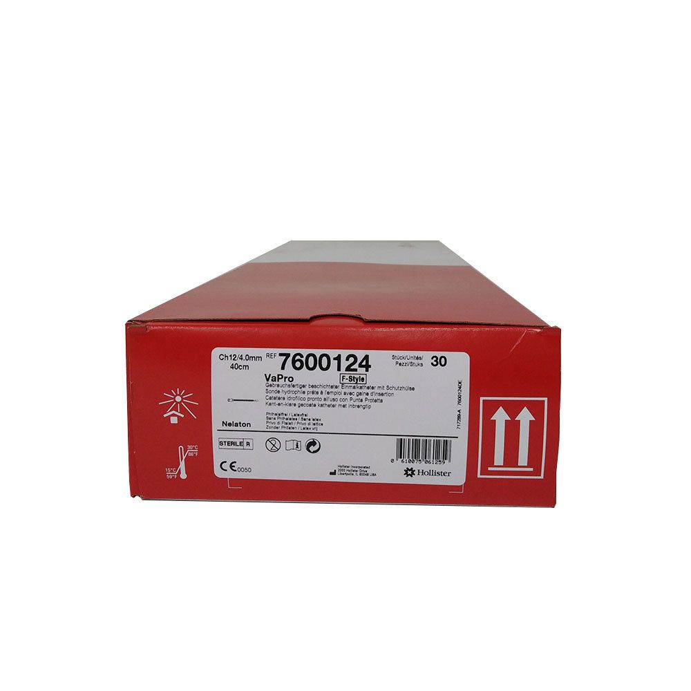 Rode verpakking met productinfo. Opschriften: 7600124, VaPro, 30 stuks, symbolen.