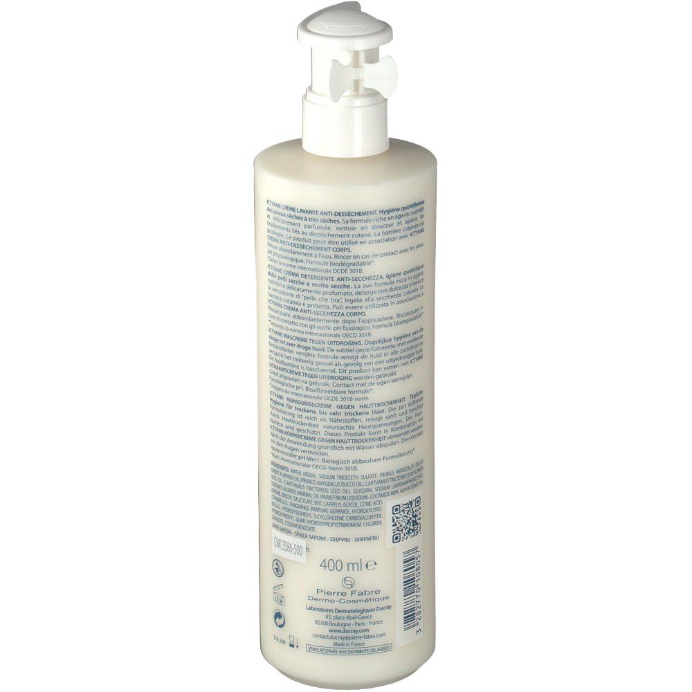 Flacon beige avec pompe blanche. Dos avec texte. Indication 400 ml.