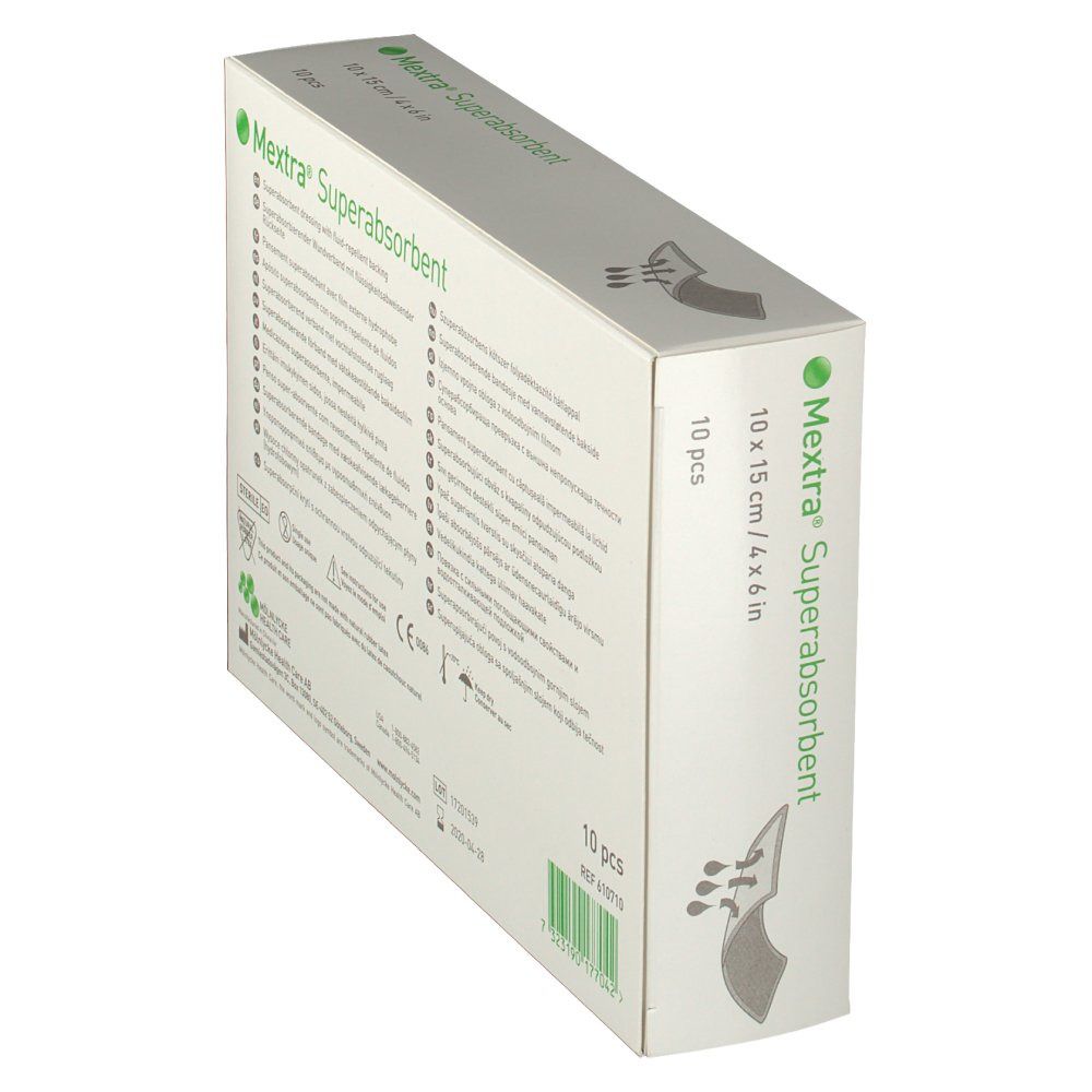 Boîte de Mextra® Superabsorbent en biais. Inscription : 10 x 15 cm / 4 x 6 pouces. 10 pièces.