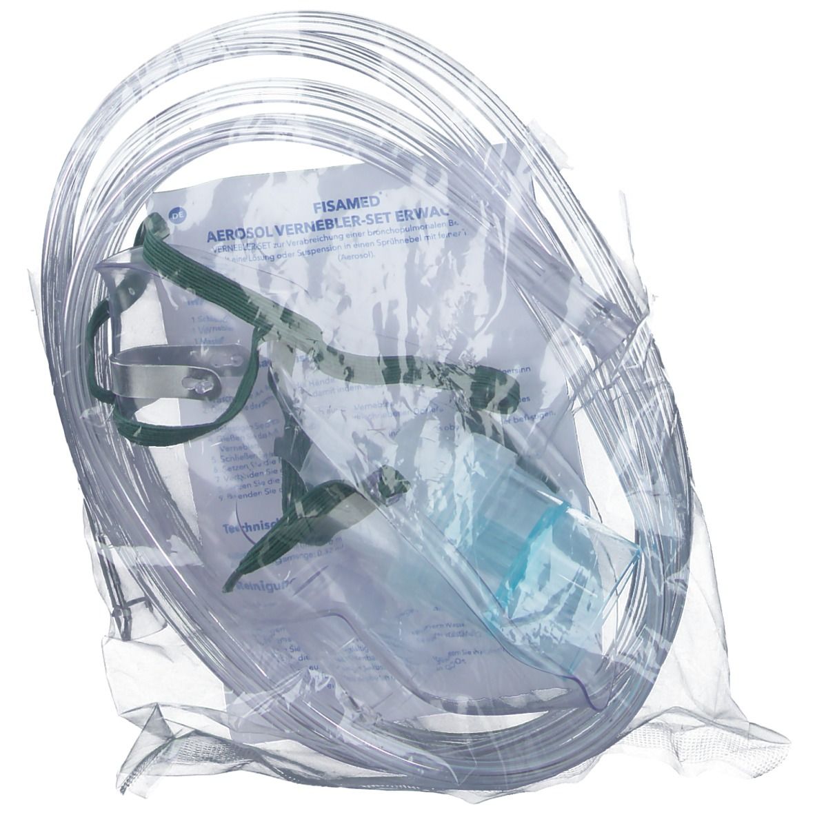 Aërosolset voor volwassenen in verpakking. Bevat masker, slang en accessoires. Merk: Fisamed.