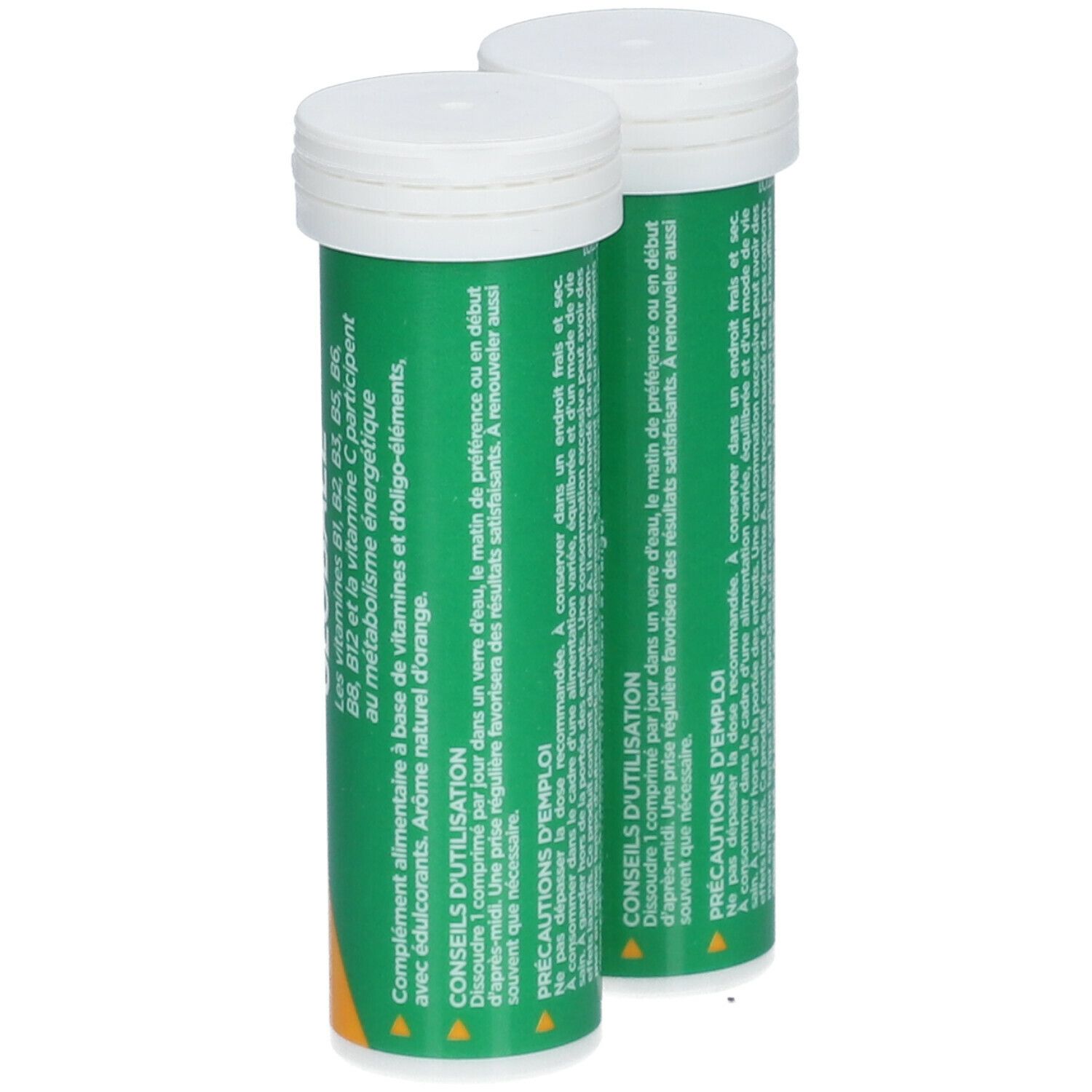Deux tubes avec bouchons blancs. Inscription : Conseils d'utilisation. Design vert et blanc.