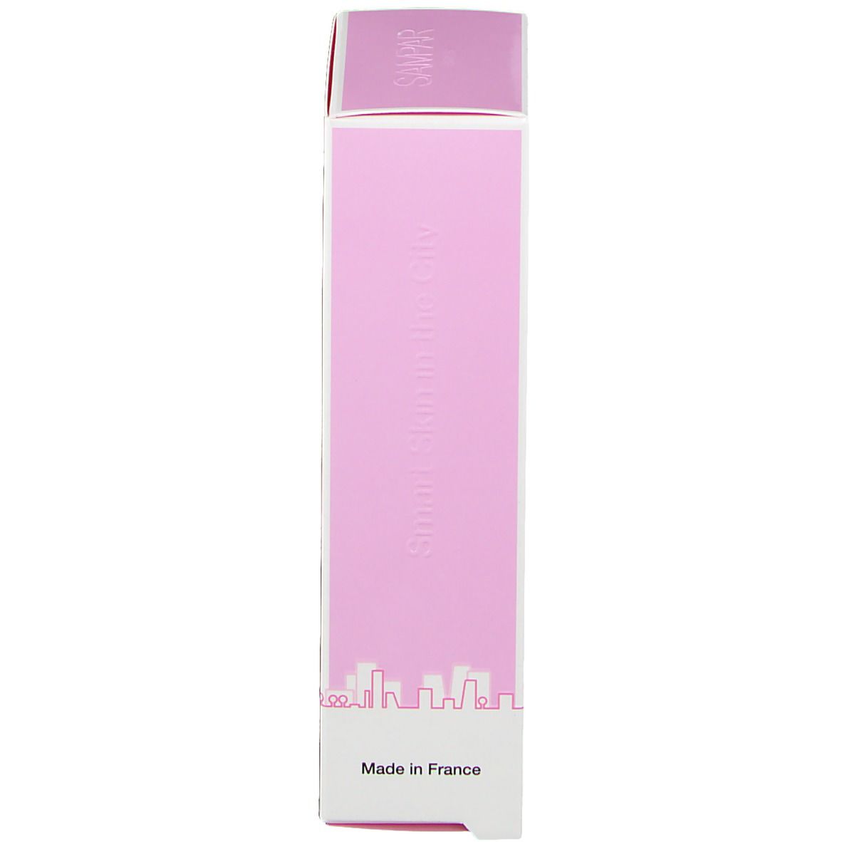 Emballage rose. Texte : 'small skin in the city', Pays d'origine : France.