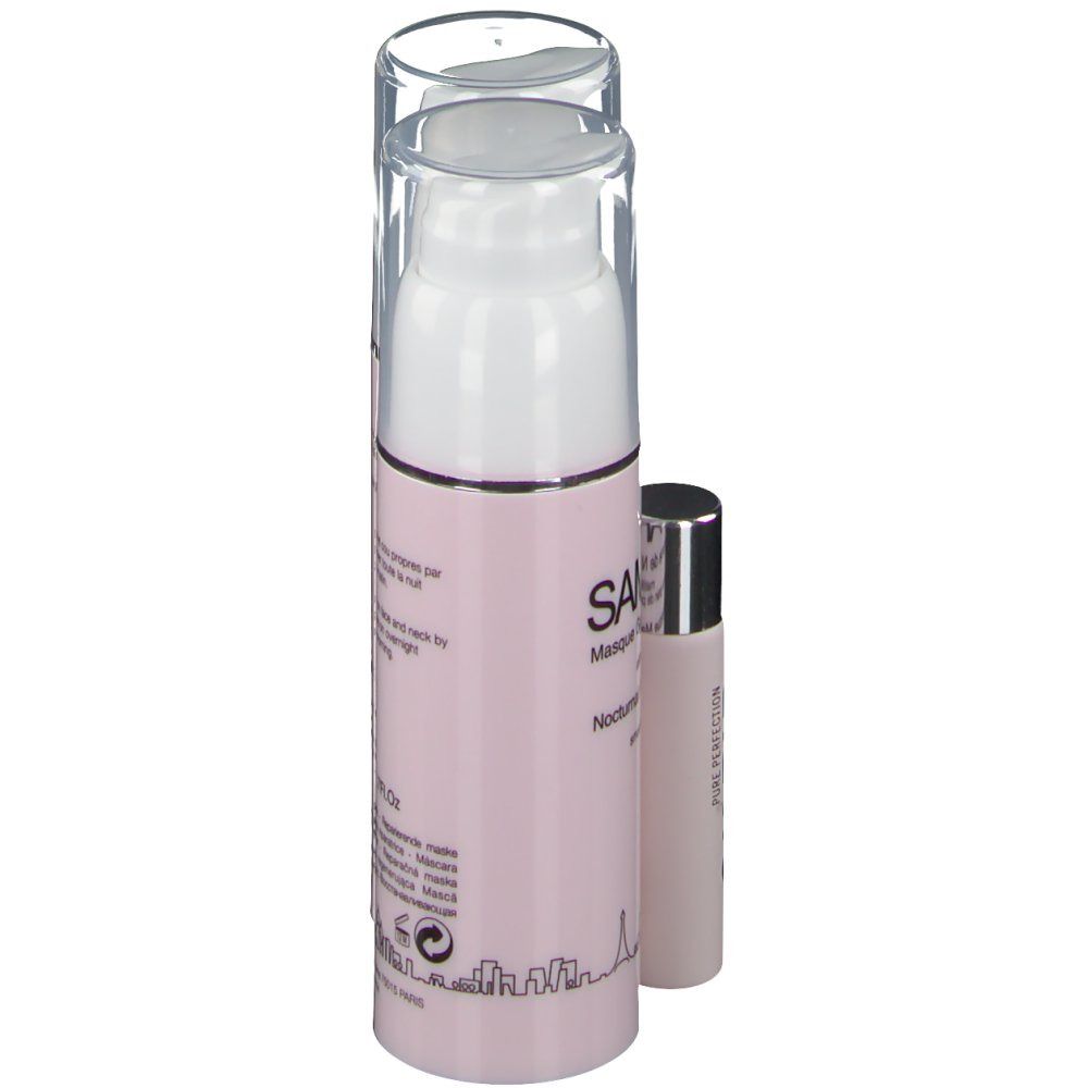 Eine rosa Flasche mit weißem Deckel und eine kleine rosa Flasche. Aufschrift: SAMPAR, Pure Perfection.