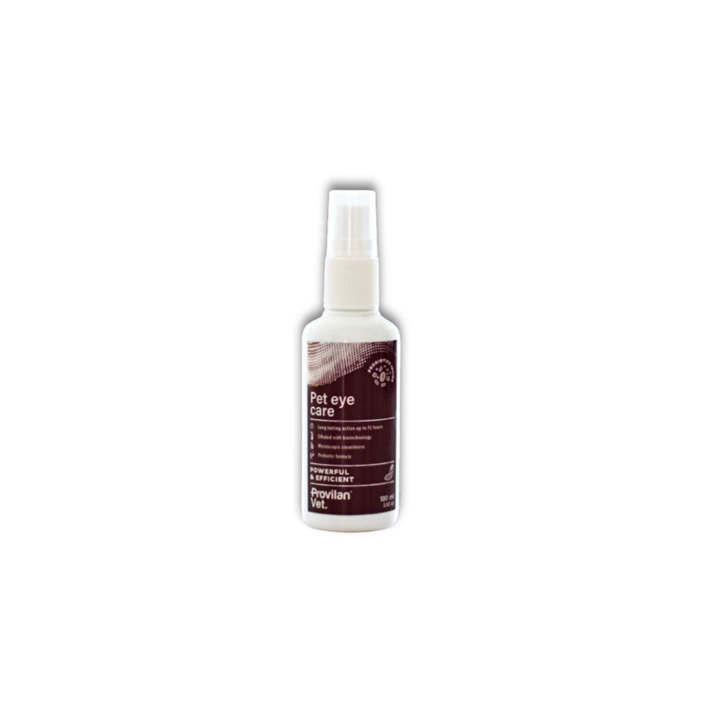 Flasche mit Sprühkopf für Augenpflege bei Haustieren. Marke: Provilan Vet.