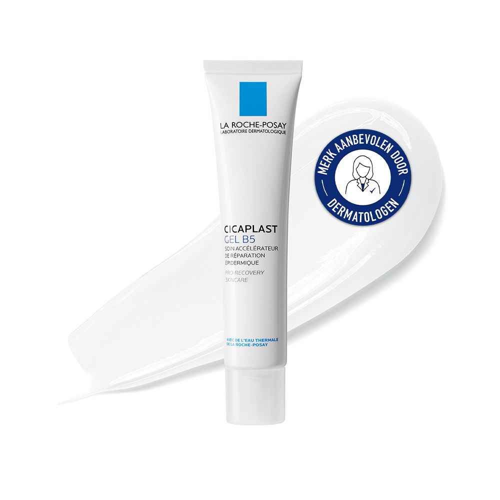 Tube LA ROCHE-POSAY CICAPLAST Gel B5 en productmonster. Aanbevolen door dermatologen.