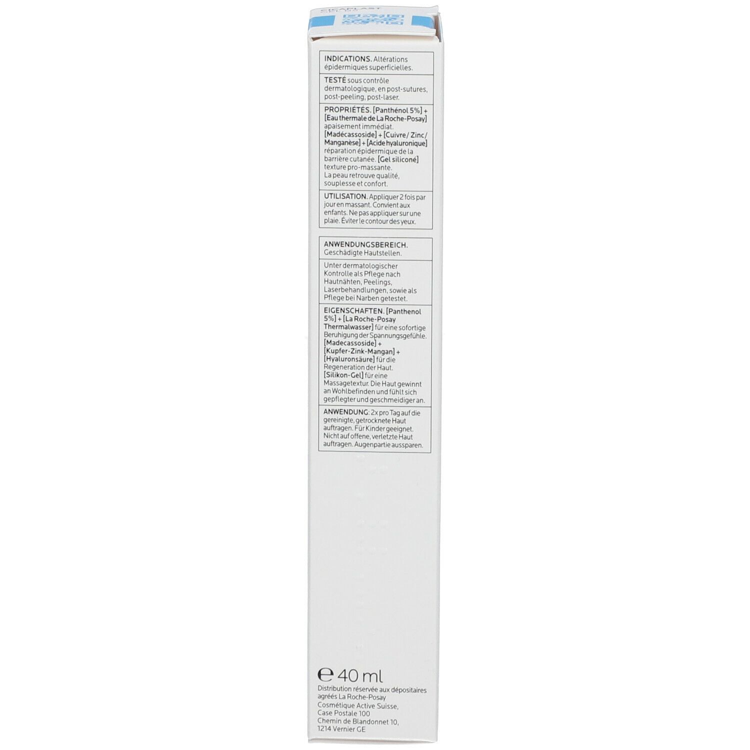 Verpakking LA ROCHE-POSAY CICAPLAST Gel B5. Tekst en informatie over gebruik en ingrediënten.