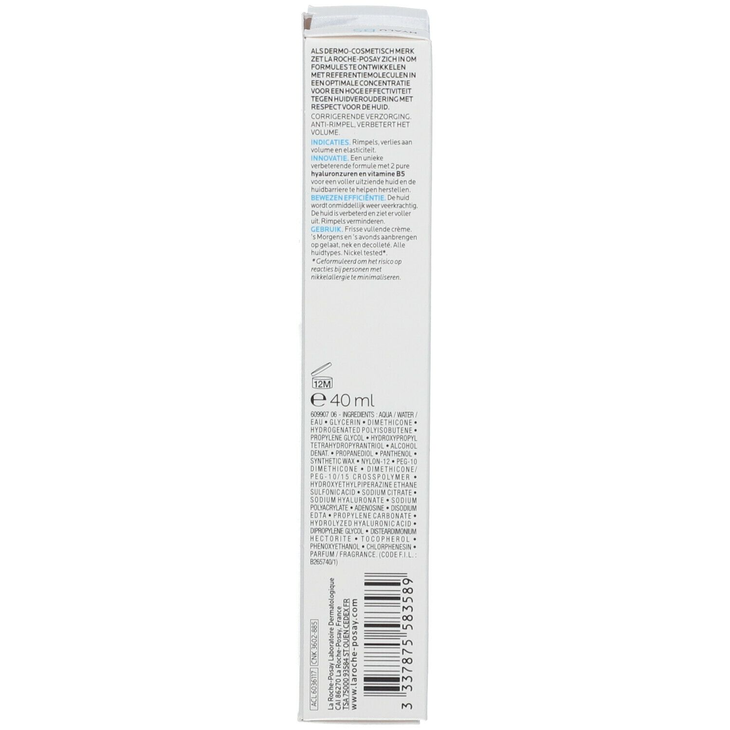 Rückseite der Schachtel mit Text. Enthält Informationen zum Produkt und Inhaltsstoffen.