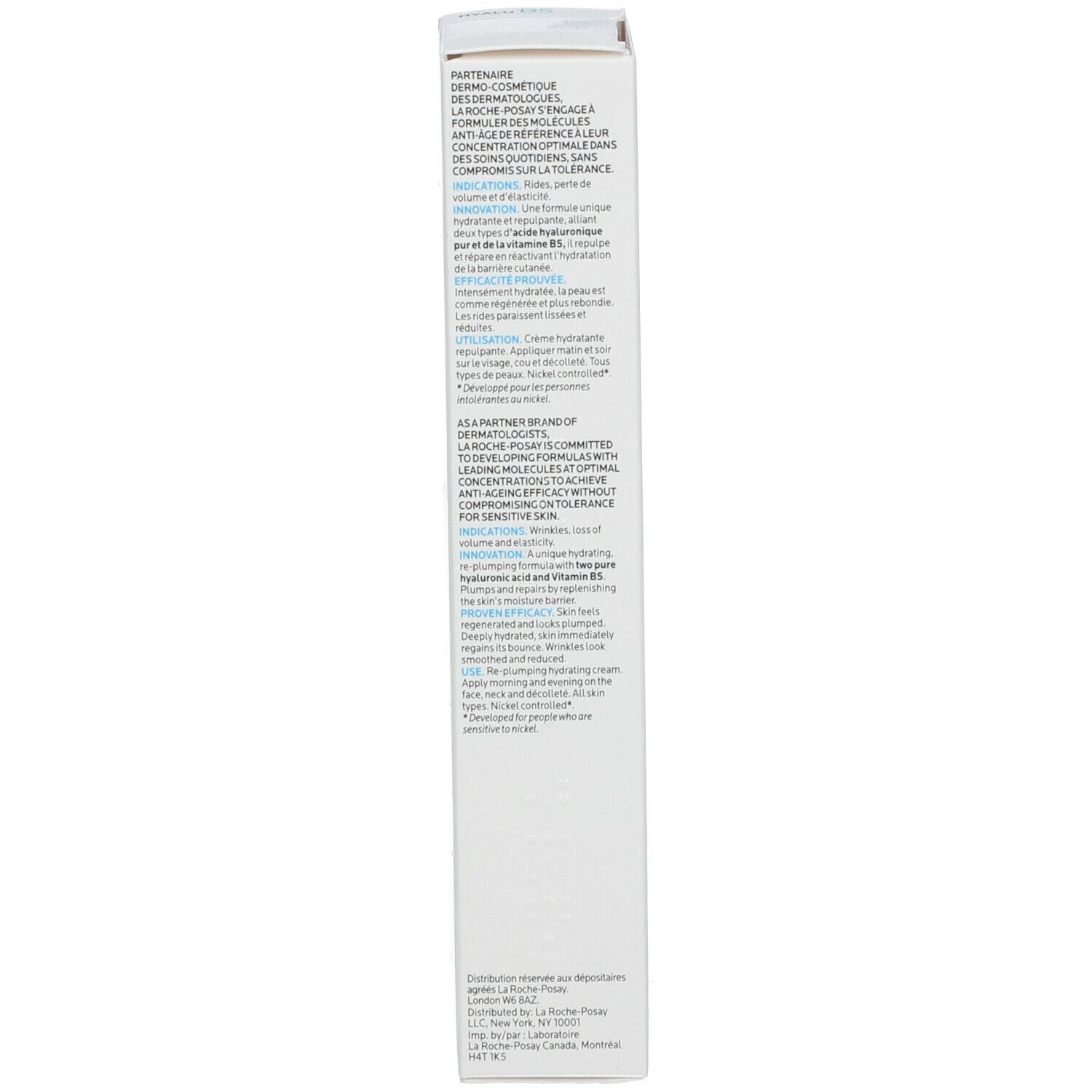 Seite der Schachtel mit Text. Enthält Informationen zum Produkt und zur Anwendung.