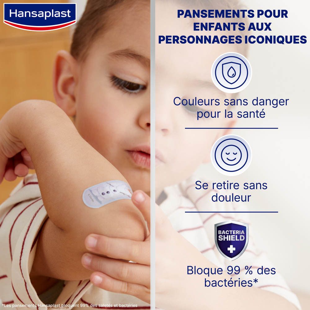 Boîte de pansements Hansaplast. Personnages Frozen. 20 pansements.