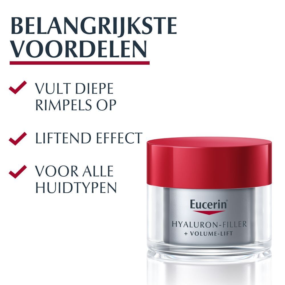 Tekst met de belangrijkste voordelen van het product. Tekst: Vult diepe rimpels op. Liftend effect. Voor alle huidtypen.