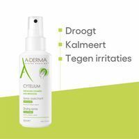 A-Derma Cytelium Spray. Witte fles met verstuiver. Productnaam en logo zichtbaar. 100 ml.