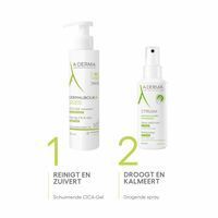 A-Derma Cytelium Spray. Witte fles met verstuiver. Productnaam en logo zichtbaar. 100 ml.