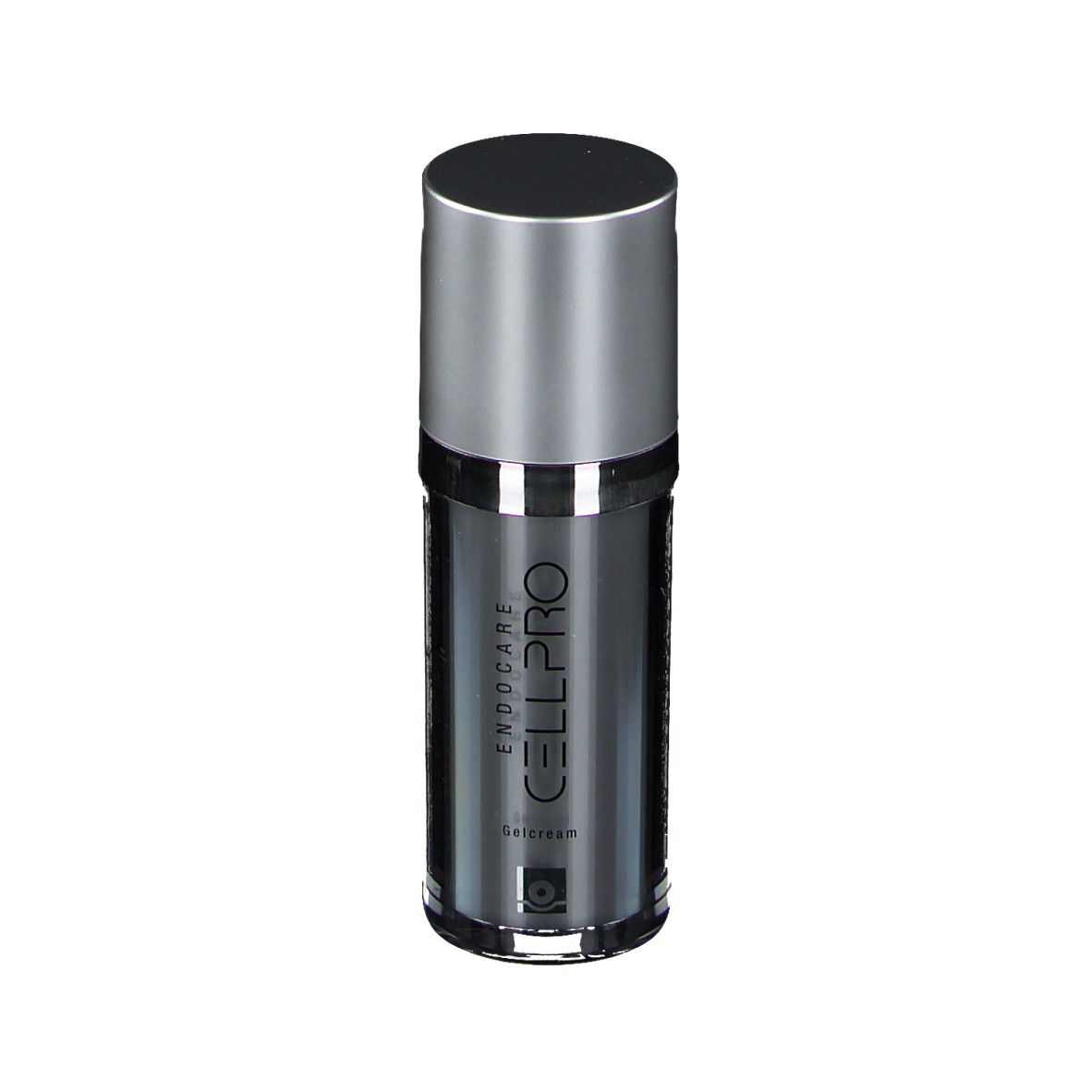 Zylindrische Flasche mit silbernem Deckel. Aufschrift CELL PRO und ENDOCARE. Gelcream.