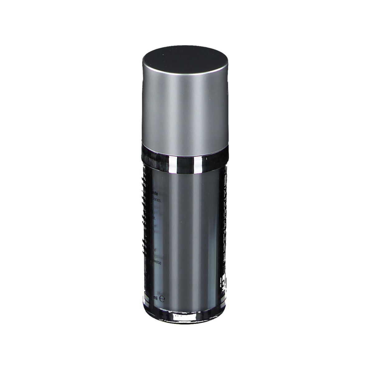 Zylindrische Flasche mit silbernem Deckel. Schwarze Oberfläche mit Text. ENDOCARE CELL PRO.