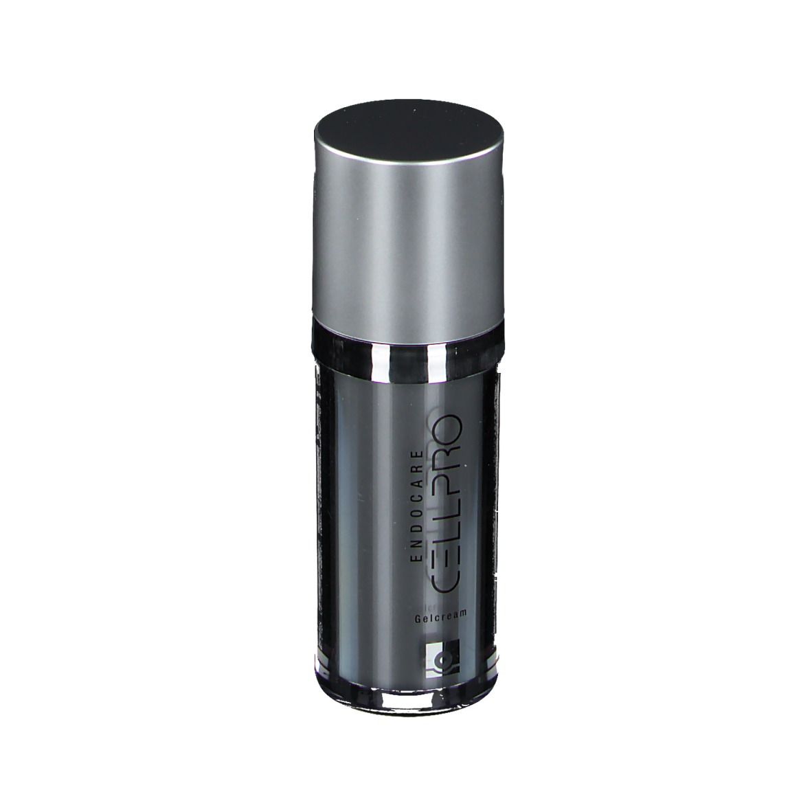 Zylindrische Flasche mit silbernem Deckel. Aufschrift ENDOCARE CELL PRO. Gelcream.