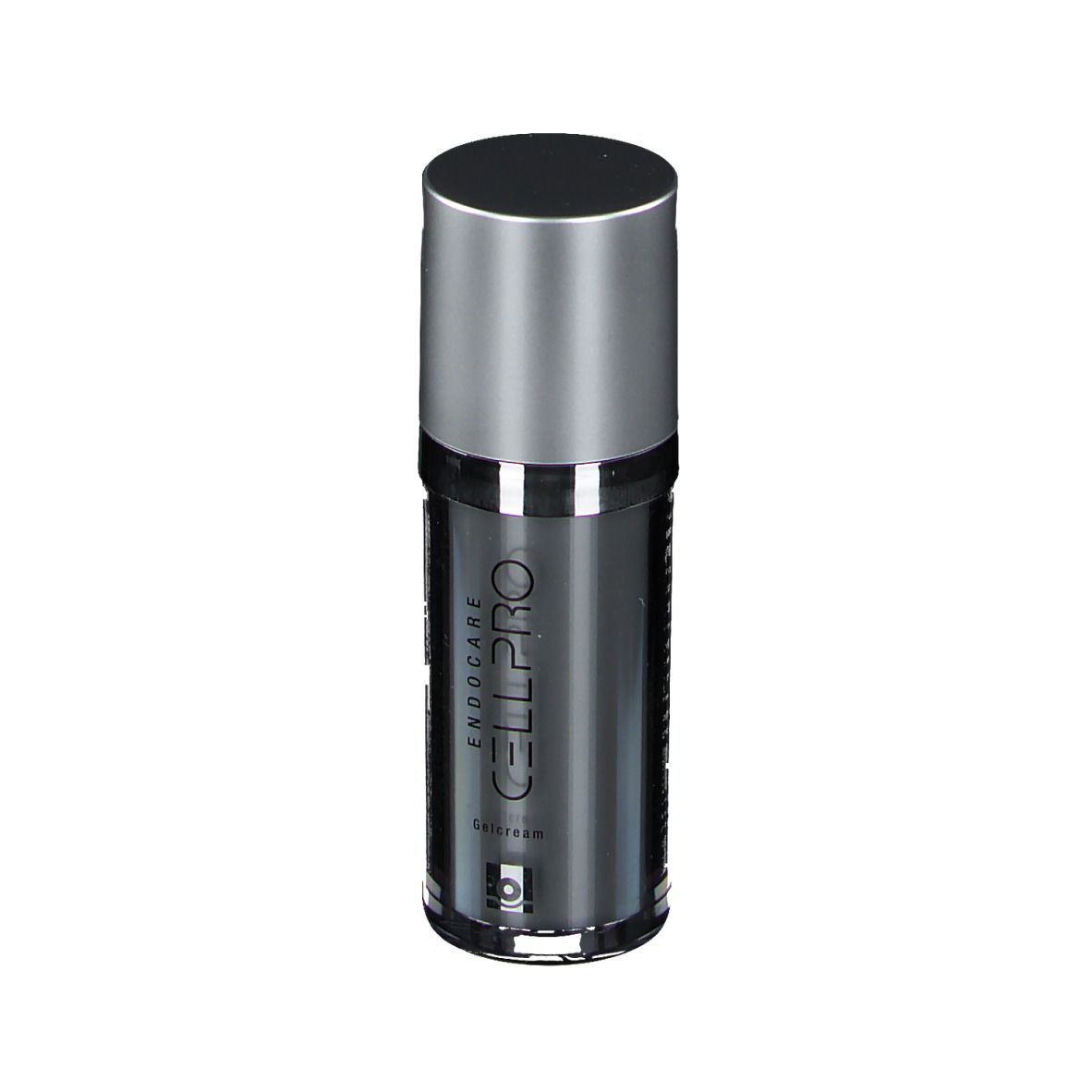 Zylindrische Flasche mit silbernem Deckel. Aufschrift ENDOCARE CELL PRO. Gelcream.