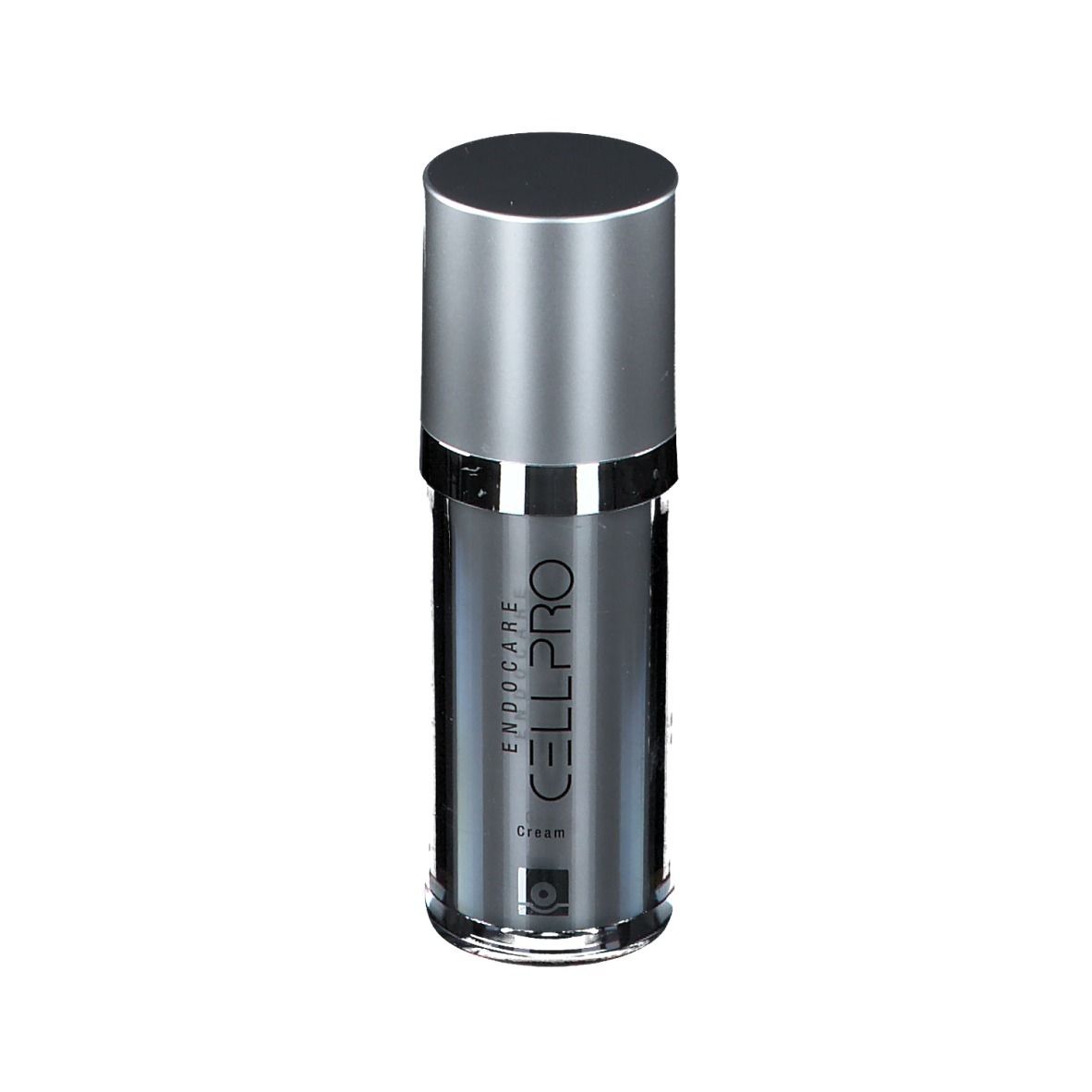 Flacon cylindrique avec bouchon argenté. Inscription: ENDOCARE CELLPRO Cream.