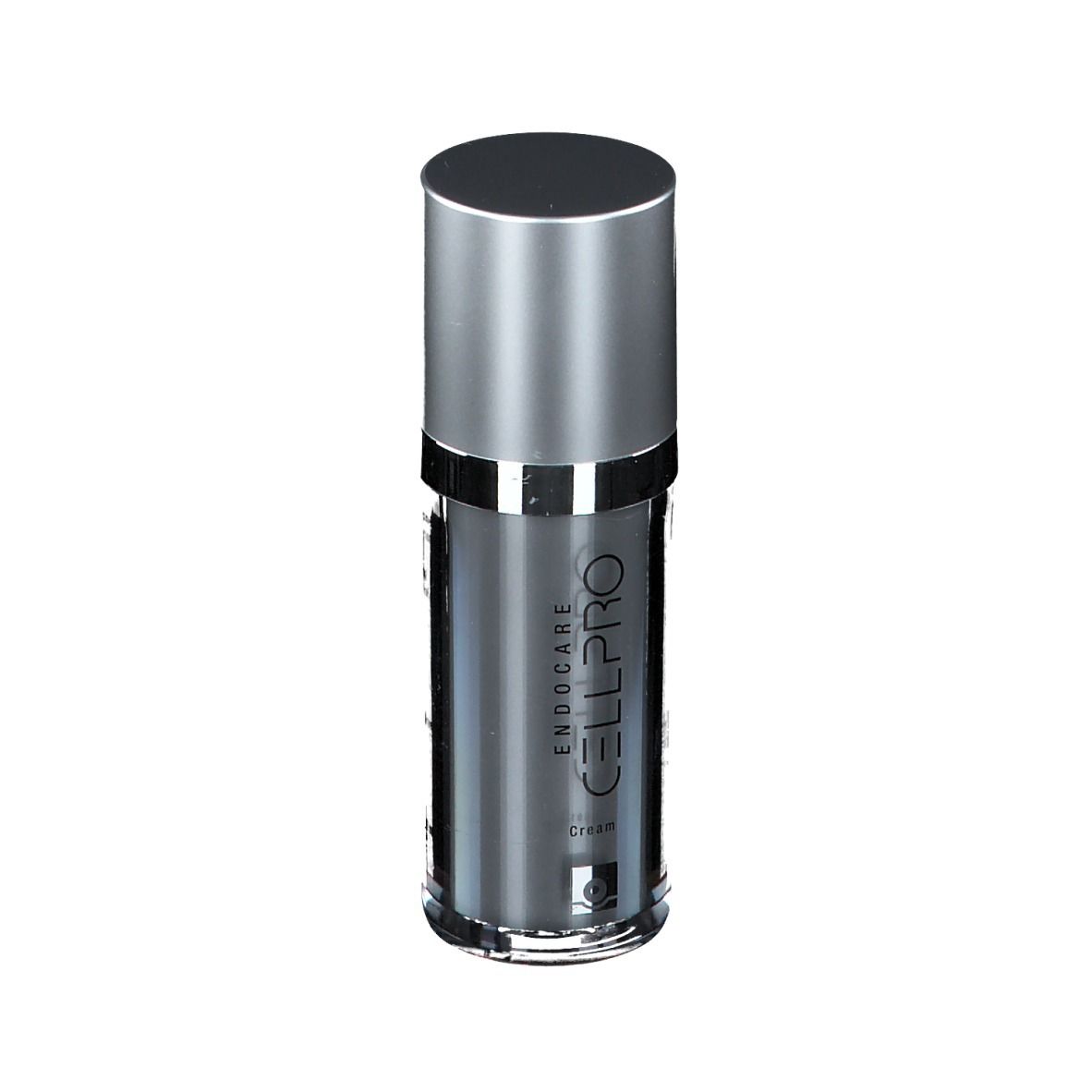 Flacon cylindrique avec bouchon argenté. Inscription: ENDOCARE CELLPRO Cream.