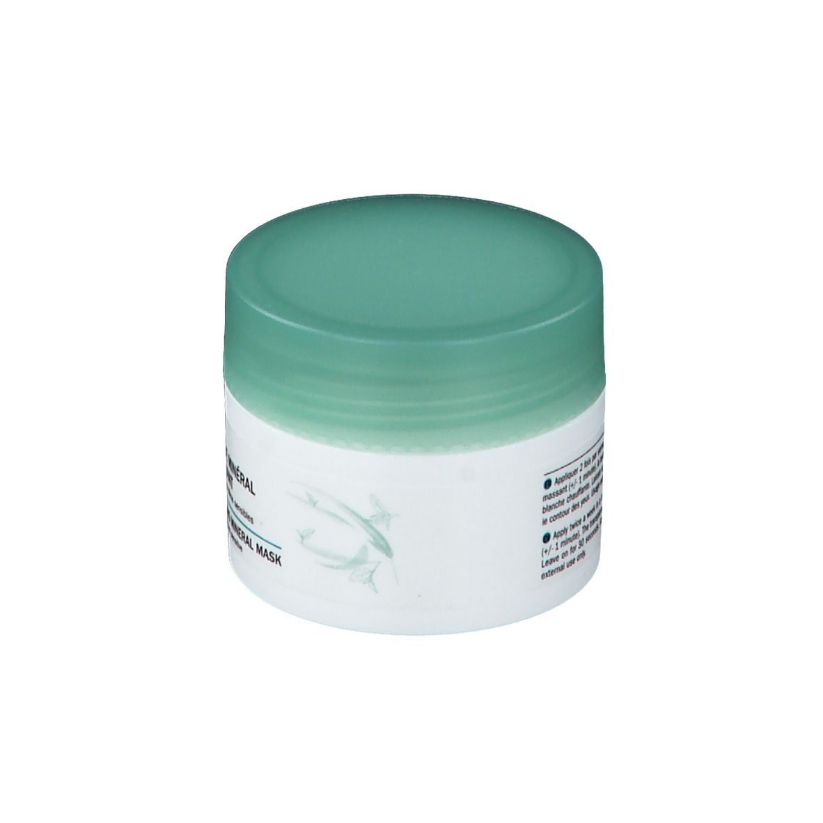 Pot blanc avec couvercle vert. Inscription: JOWAE, Masque Minéral Clarifiant, Clarifying Mineral Mask.