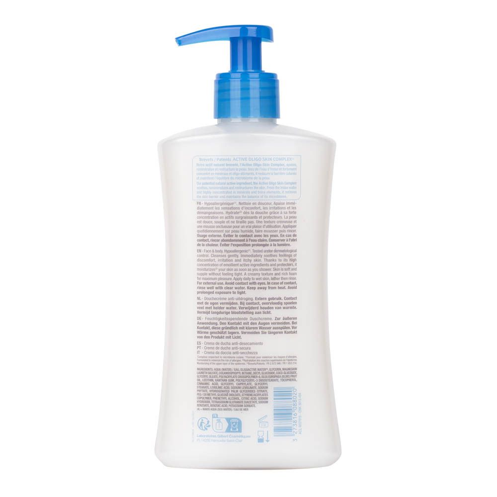 Dos de Neutraderm Relipid+ Crème de douche. Texte et informations sur le flacon.