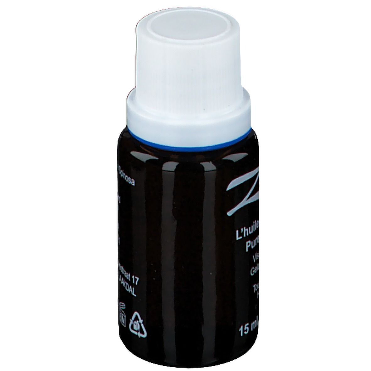 Flacon marron avec bouchon blanc. Inscription: Zinli, L'huile d'Argan pur, 15 ml.