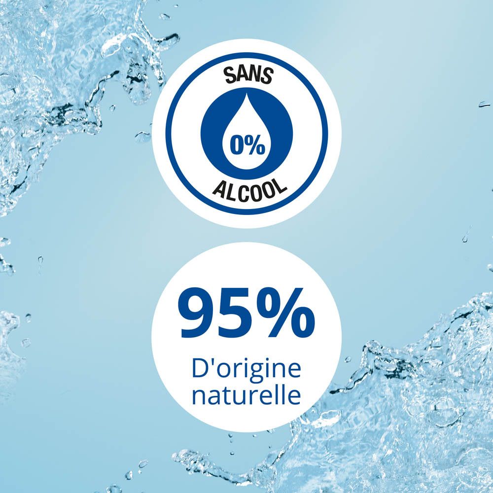 Image bleue. Texte : Sans 0% Alcool. 95% D'origine naturelle.