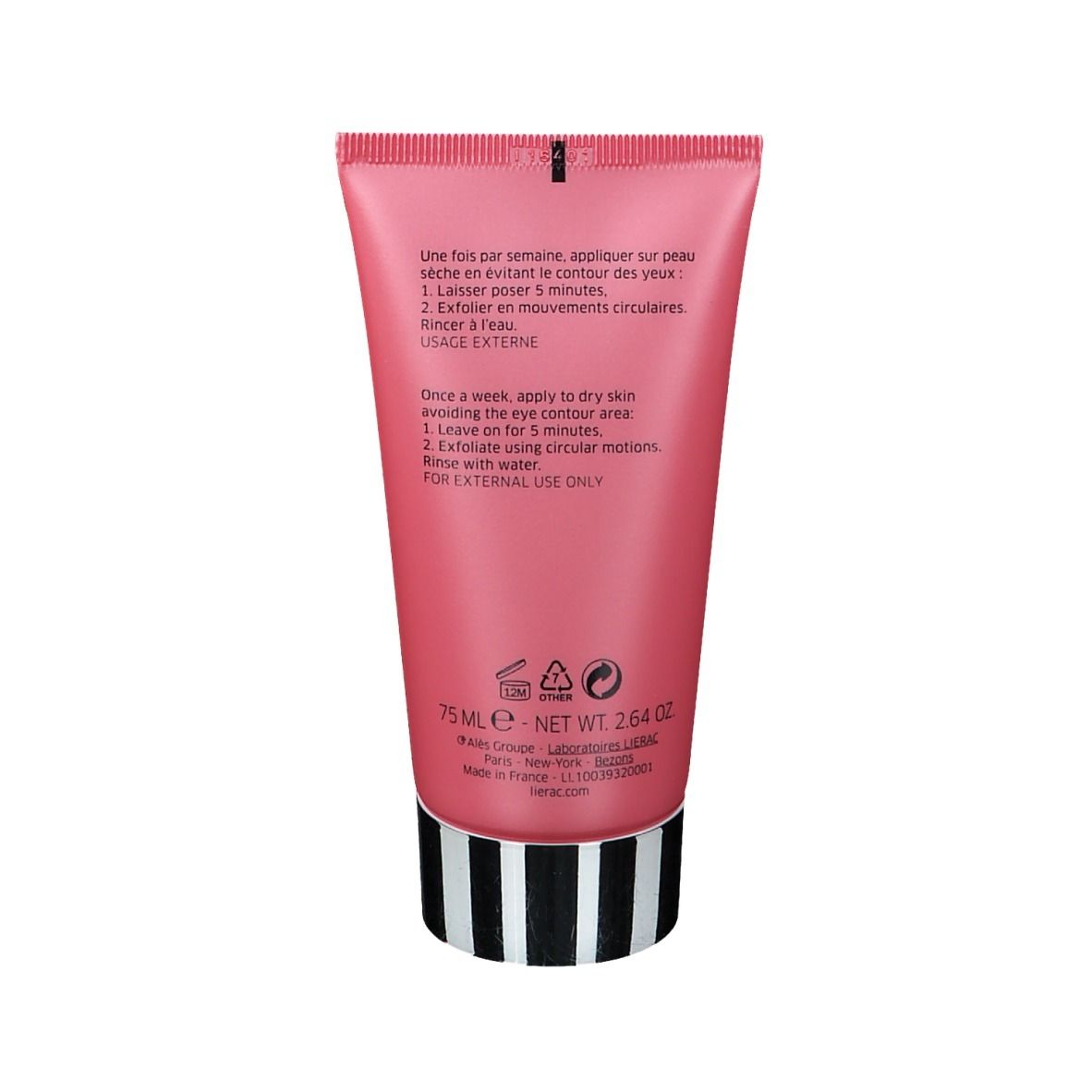 Dos du tube rose. Instructions d'utilisation, 75 ml, Lierac.