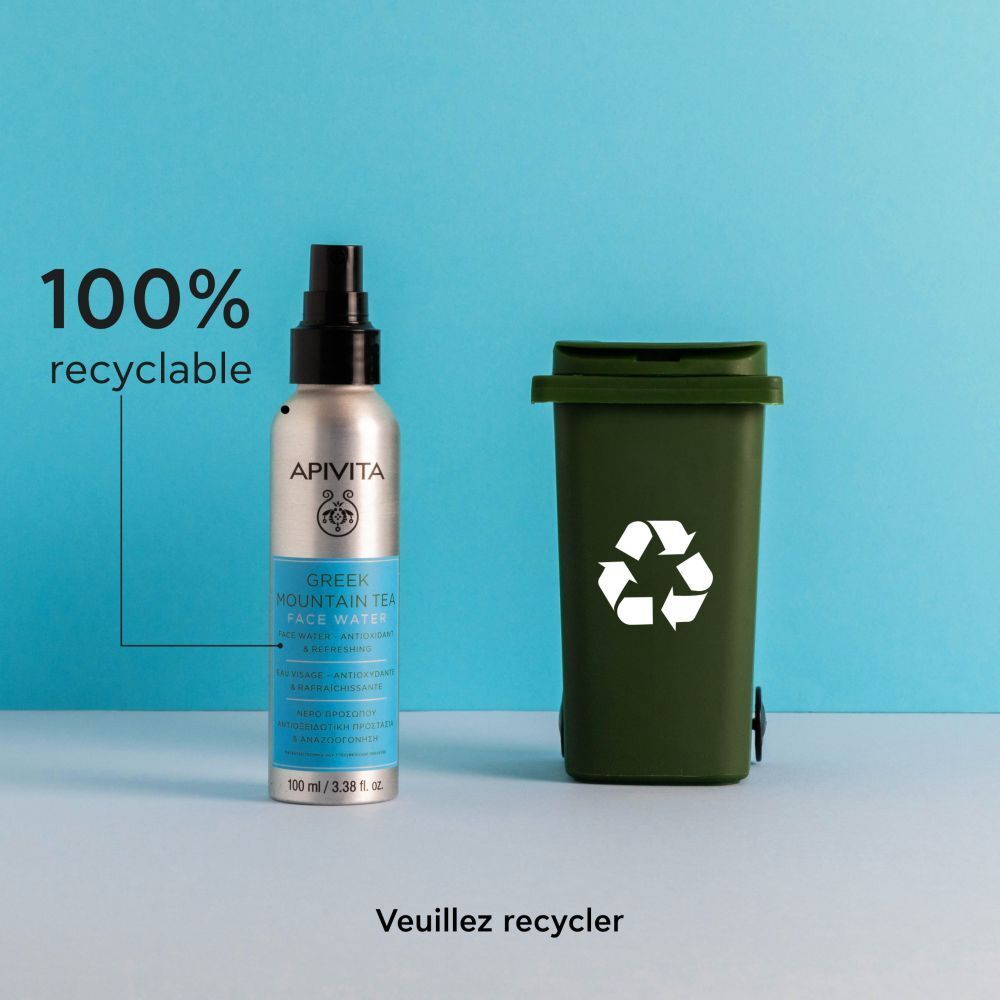 Produit à côté d'une poubelle verte. Texte : 100% recyclable.