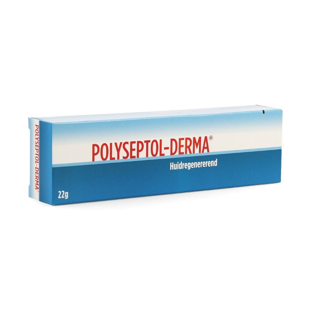 Doos. Opschrift: POLYSEPTOL-DERMA. Tekst: Huidregenererend. 22g.