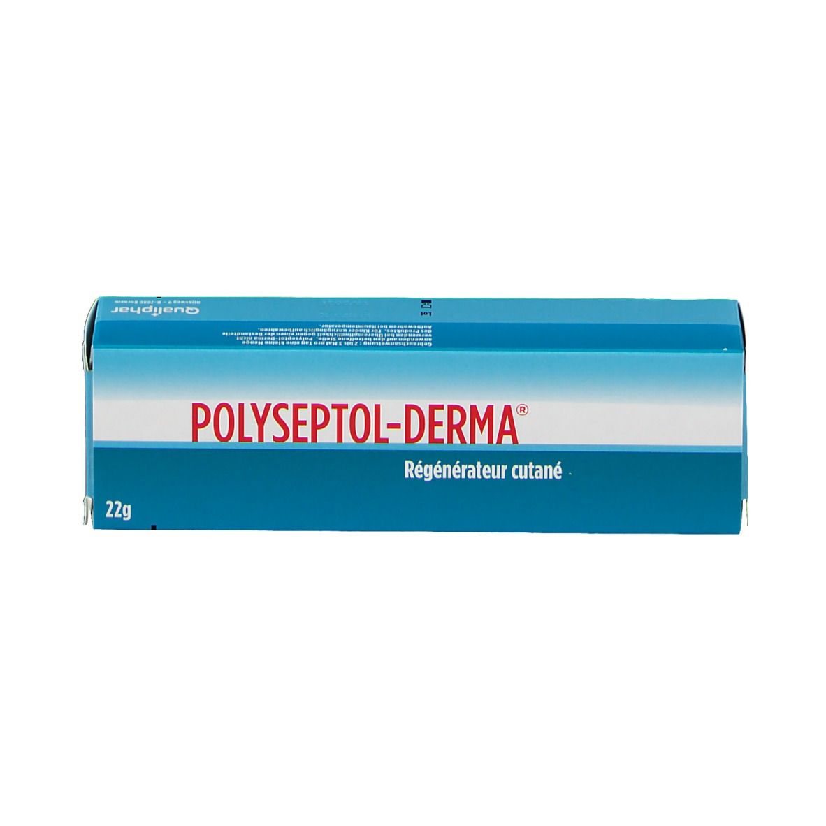 Blauwe doos. Opschrift: POLYSEPTOL-DERMA. Tekst: Huidregenererend. 22g.