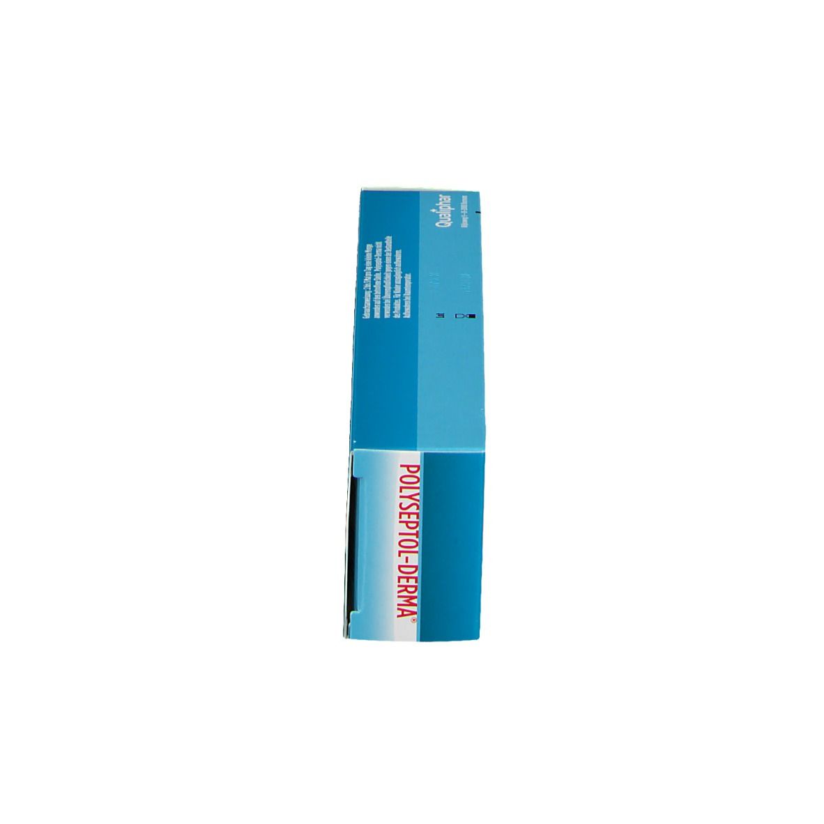 Blauwe doos, rechtop. Opschrift: POLYSEPTOL-DERMA.