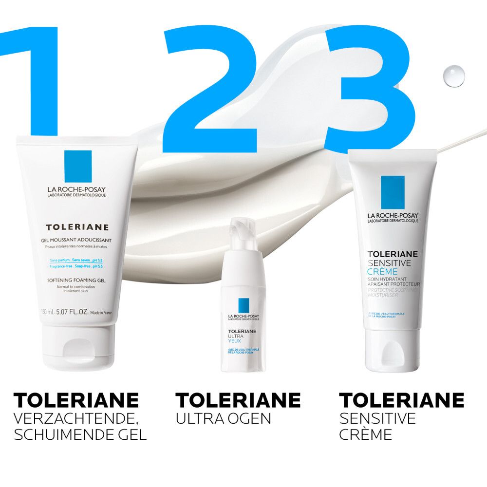 Achterkant van de tube. Tekst: 40 ml/39 g. Tekst: Herstelt en beschermt de huidbarrière. 0% alcohol.