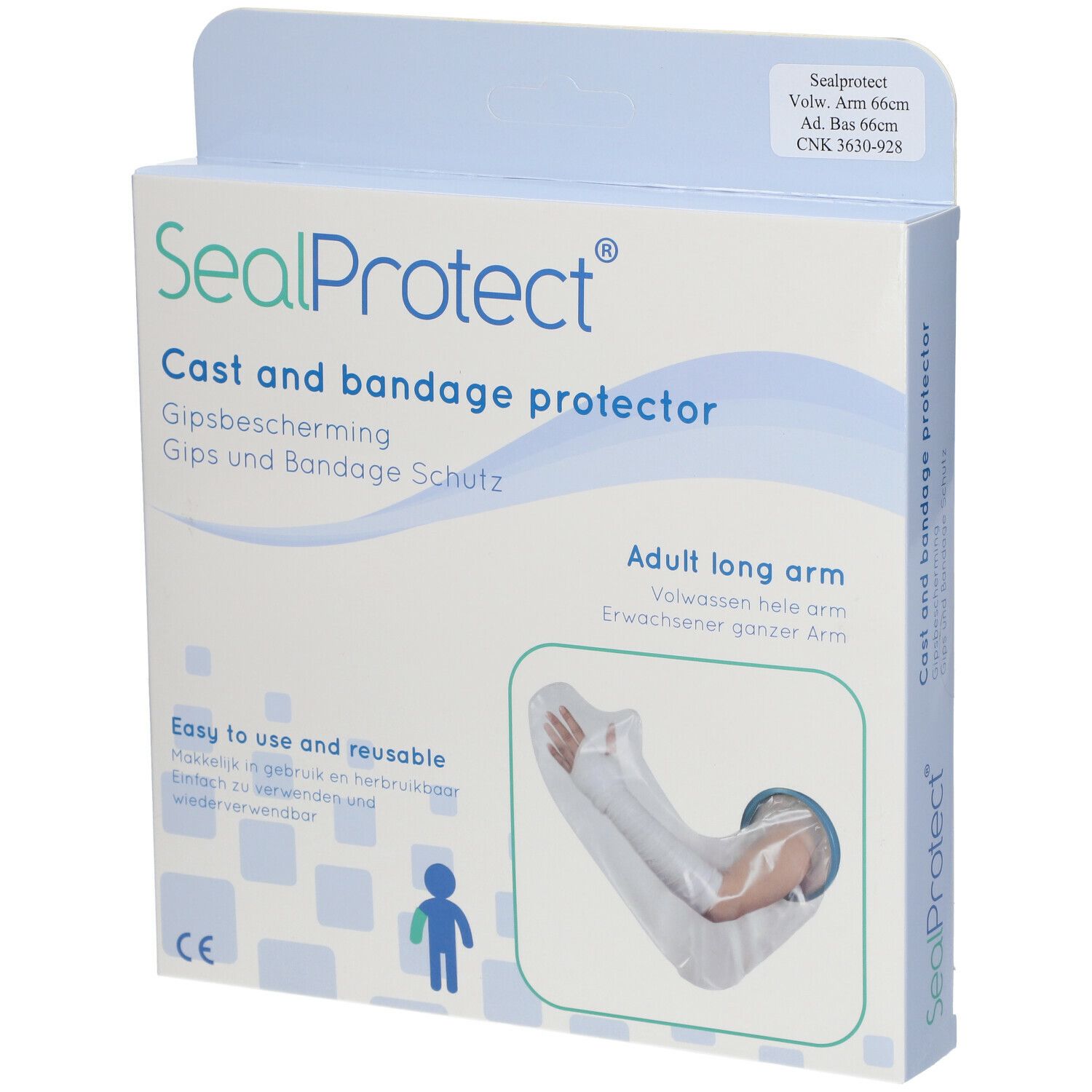 Emballage SealProtect® Arm 66 cm. Protection pour plâtre et bandage pour bras entier. Avec marquage CE.
