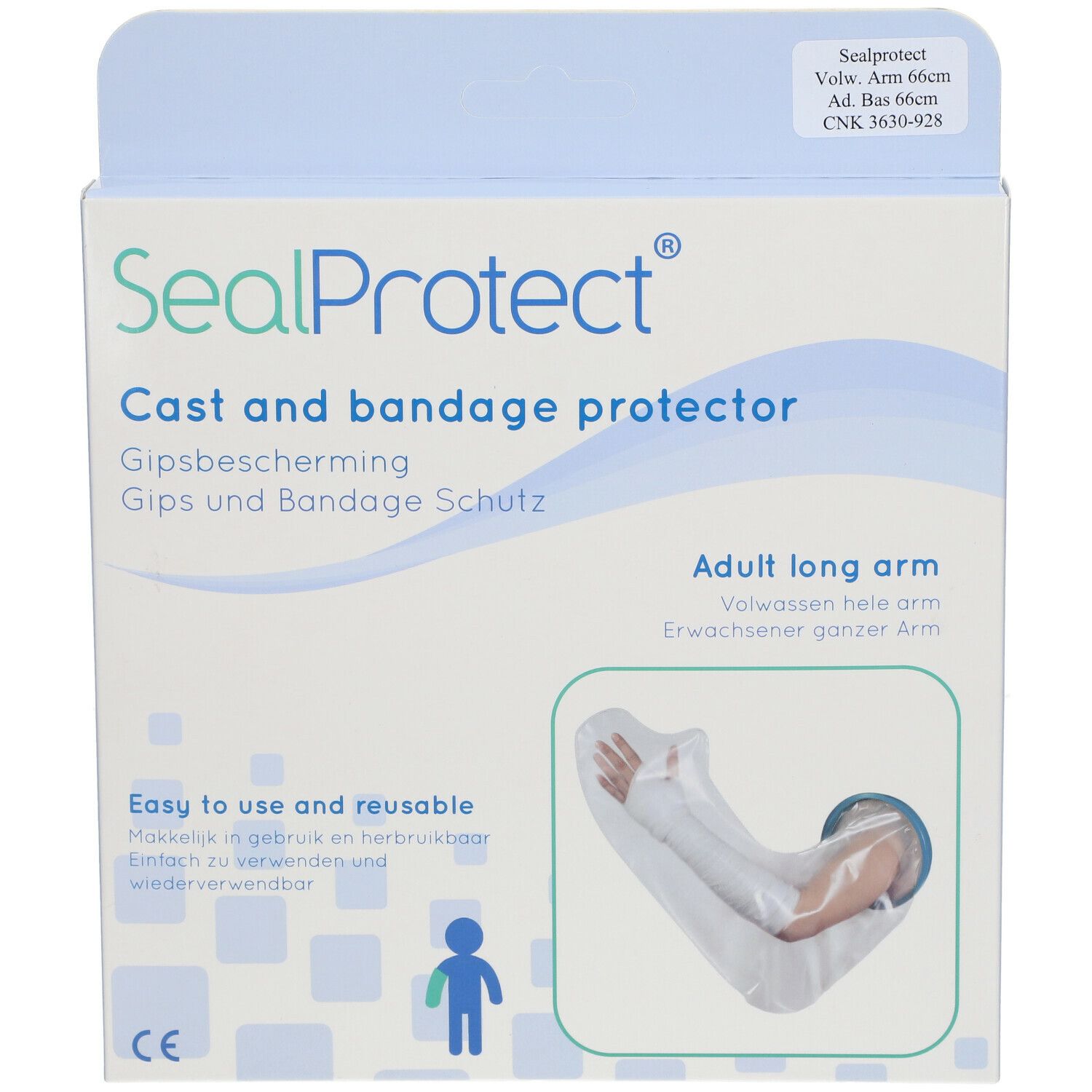 Emballage SealProtect® Arm 66 cm. Protection plâtre et bandage pour bras entier. Avec marquage CE.