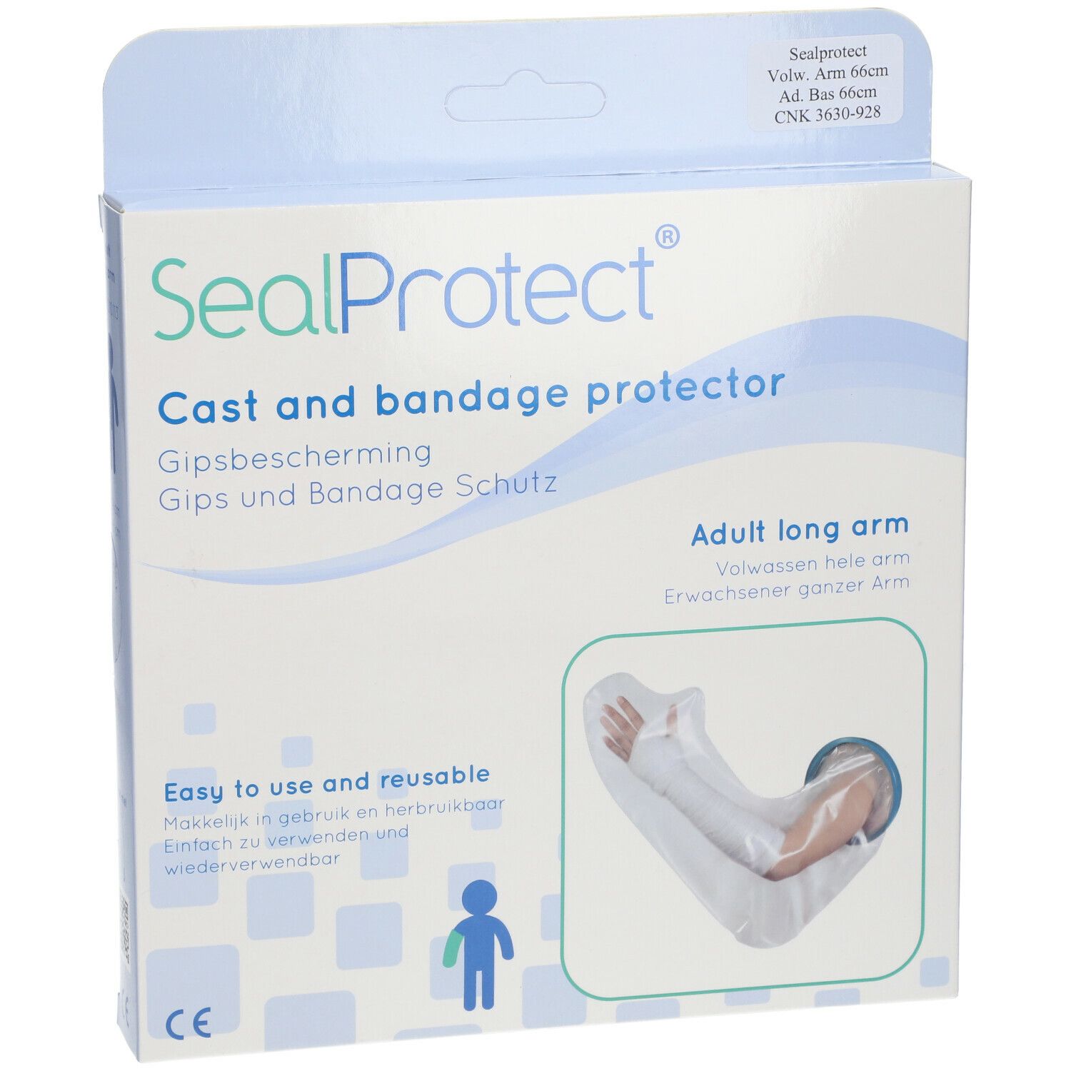 Emballage SealProtect® Arm 66 cm. Protection plâtre et bandage pour bras entier. Avec marquage CE.