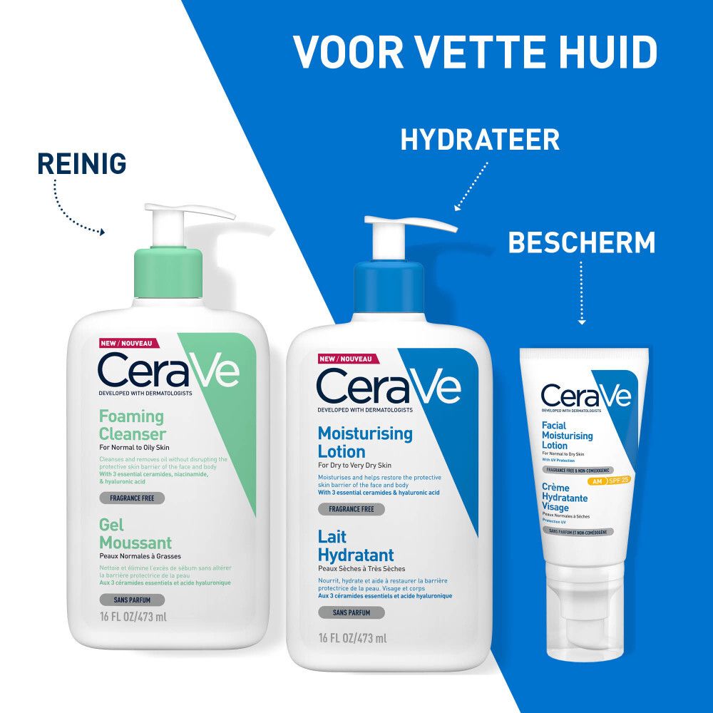 CeraVe Foaming Cleanser. Fles. Tekst: Ontwikkeld met dermatologen.