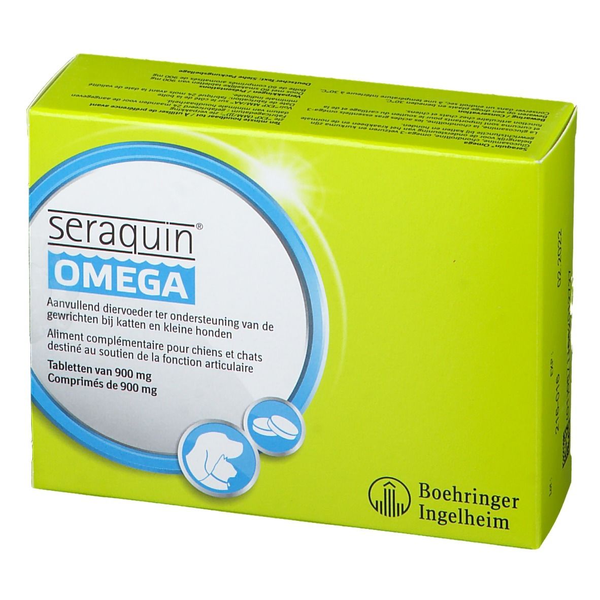Boîte verte Seraquin Omega. Comprimés pour articulations de chats et chiens. 900 mg.