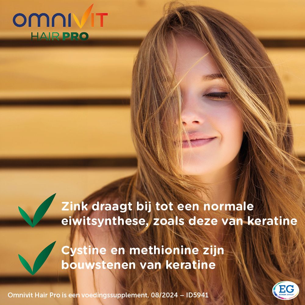 Tabel met ingrediënten van Omnivit Hair Pro. Vitaminen en mineralen.